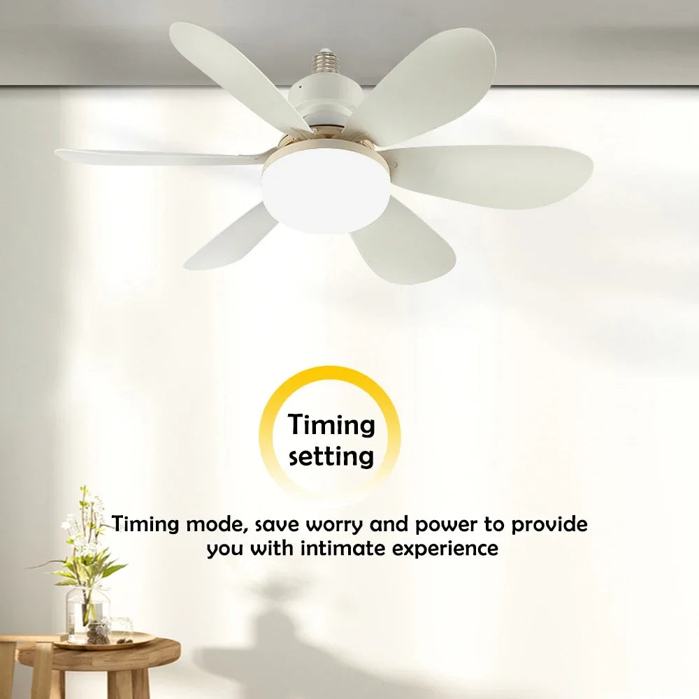 Home LED Ceiling Fan Light E26 E27 Base 3-colour Adjustable Wireless Remote Control 52CM Ceiling Fan Lamp for Bedroom Living