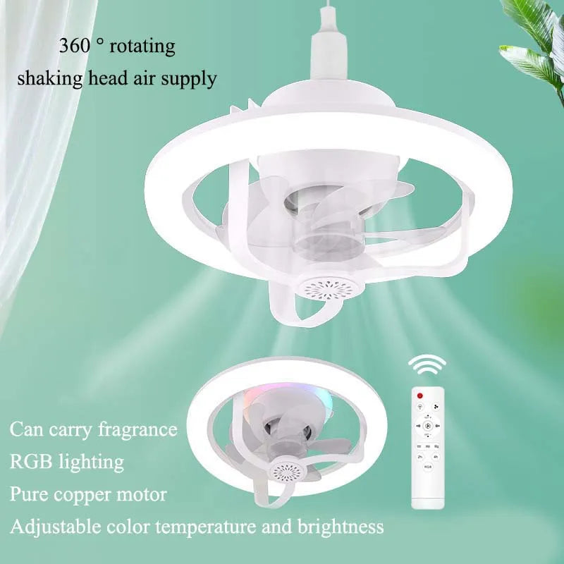 360° Shaking Head Fan Light E27 Universal Screw Head Remote Control Fan Lamp RGB 16 Color Light 360 ° Shaking Head Ceiling Fan