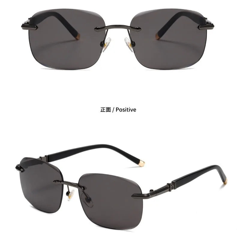 Rimless Sunglasses Rectangle Women Men Shades Small Square Sun Glasses For Female Male Beach Vacation Travel Eyewear HighQualit
