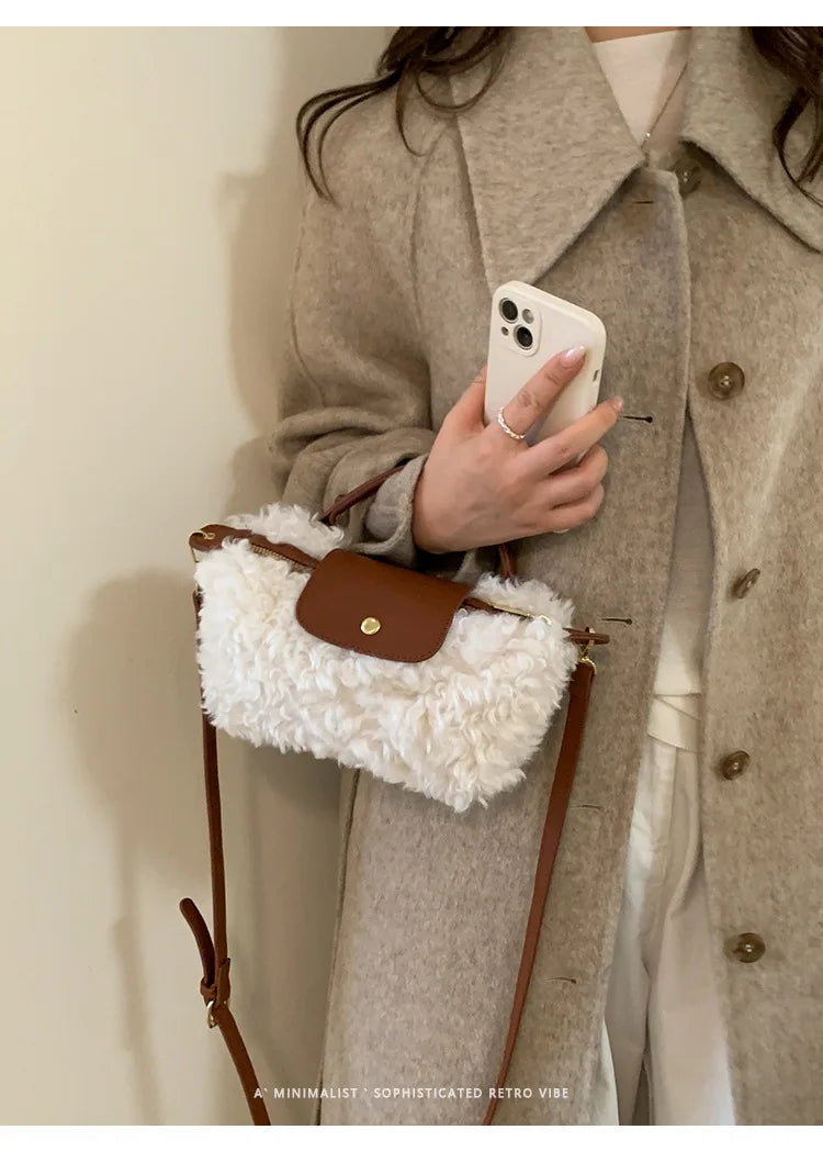 Luxury Women's Bags Plush Winter Shoulder Crossbody Fashion Trend Lightweight High Quality Dumpling Bags Lamb Fur Wings Handbags