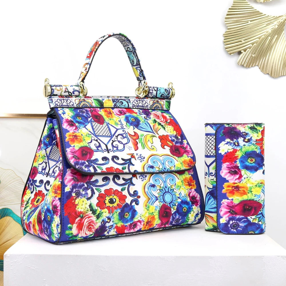 Luxury Women Bags Leather Vintage Painting Art Purse Handbags Girl Shoulder Bag Fashion Cross Body Messenger Bag Female Totes