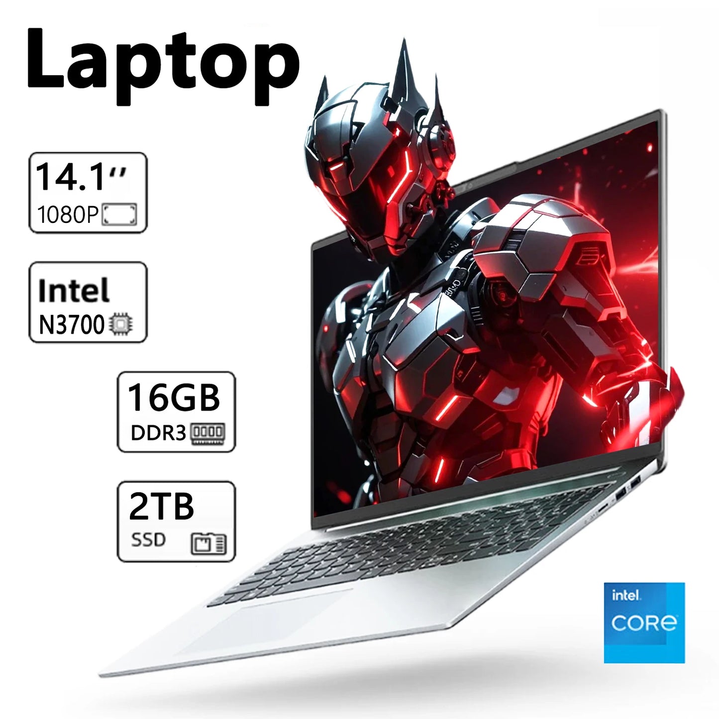 LENO Ultra Slim 14.1" Laptop Intel N3700 16GB 1TB 2TB Gaming Computer PC Windows11 Gamer office Ultra Slim Notebook 1920*1080