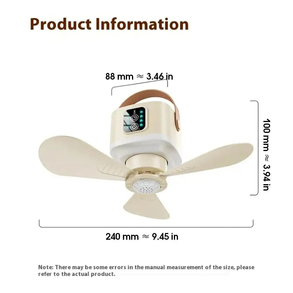 New Portable Rechargeable Ceiling Fan Wireless USB Hanging Fan With Timed remote control for Students Dorm Bed Outdoor Camping