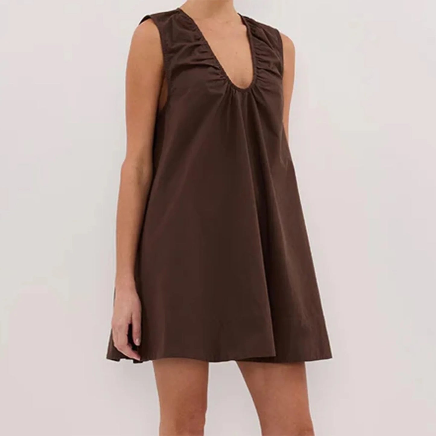 New Fashion Womens V Neck Tank Dress Sleeveless Solid Color Loose Beach Dresses With Pocket Club Street Style Hot Sale S-XL
