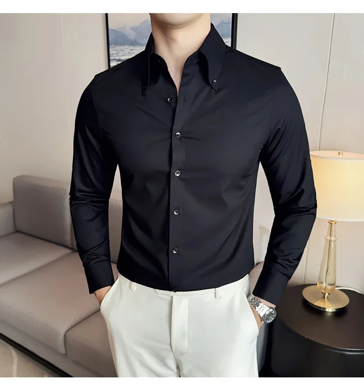 High Quality Versatile Business Casual Shirt Men Korean Fashion Long Sleeved Slim Fit Shirt Office Work Uniform Men Clothing 6XL