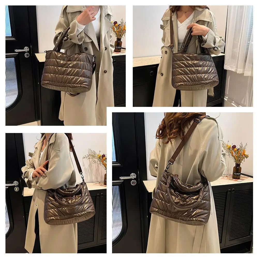 Large Tote Padded Handbags Designer Quilted Women Shoulder Bags Luxury Nylon Down Cotton Crossbody Bag Winter Tote Big