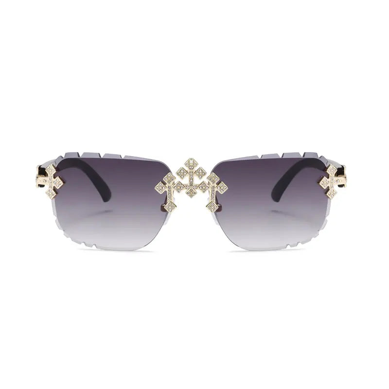 New Frameless Fashion Glasses for Men and Women, High-Definition Lenses with Textured Inlaid Rhinestones, Trendy Frame Design, Suitable for Daily Casual Wear, Perfect Gift Choice