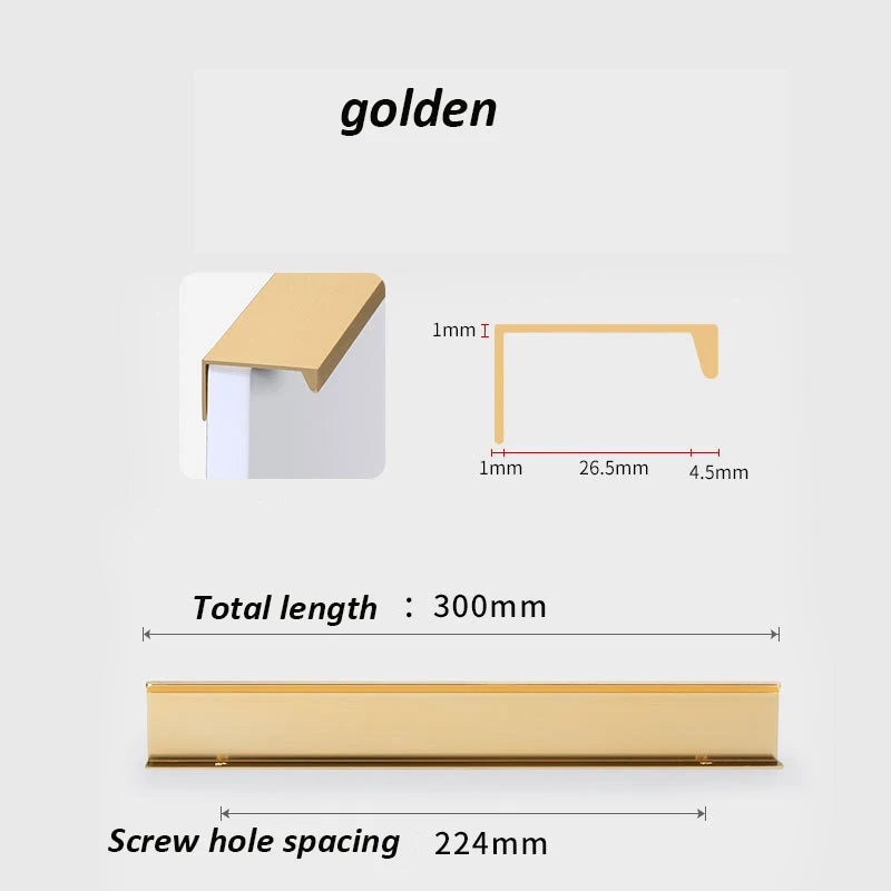 Extended drawer Cabinet Pulls door edge handle black gold wardrobe Drawer Pulls Aluminum Alloy Furniture Handles Cupboard Pulls