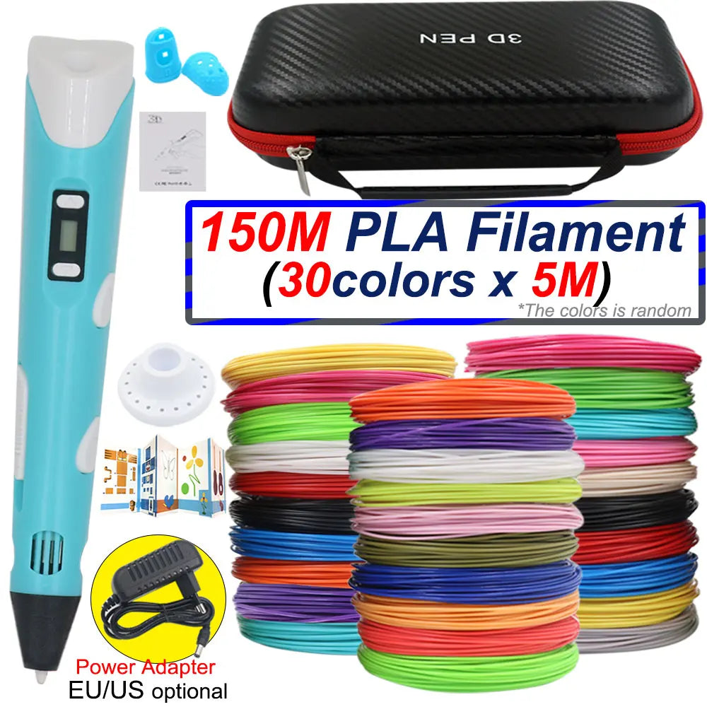 Surprising Children's 3D Printing Pen Set with LCD Display,Power adapter,Travel Case,PLA Filament,Kids Birthday Christmas Gift