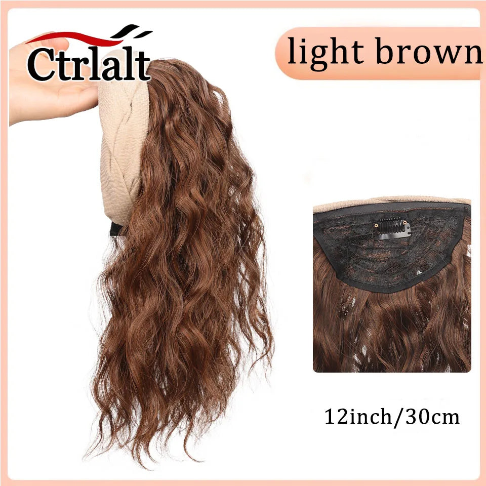 Short Wavy Curly Headband Wig Clip on Hair Extension U-Shaped Hairpieces Synthetic Natural Fake Half Wig for Women