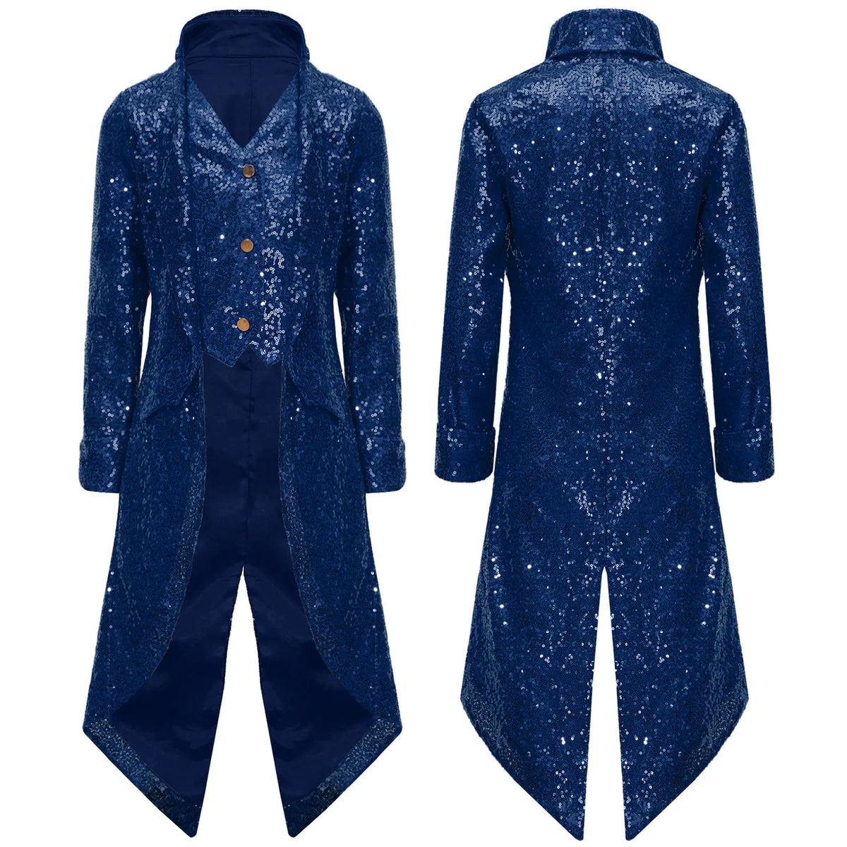 Kids Boys Halloween Medieval Renaissance Costume Sparkly Sequins Victorian Tailcoat Jacket Frock Coat Long Sleeve Gothic Tuxedo