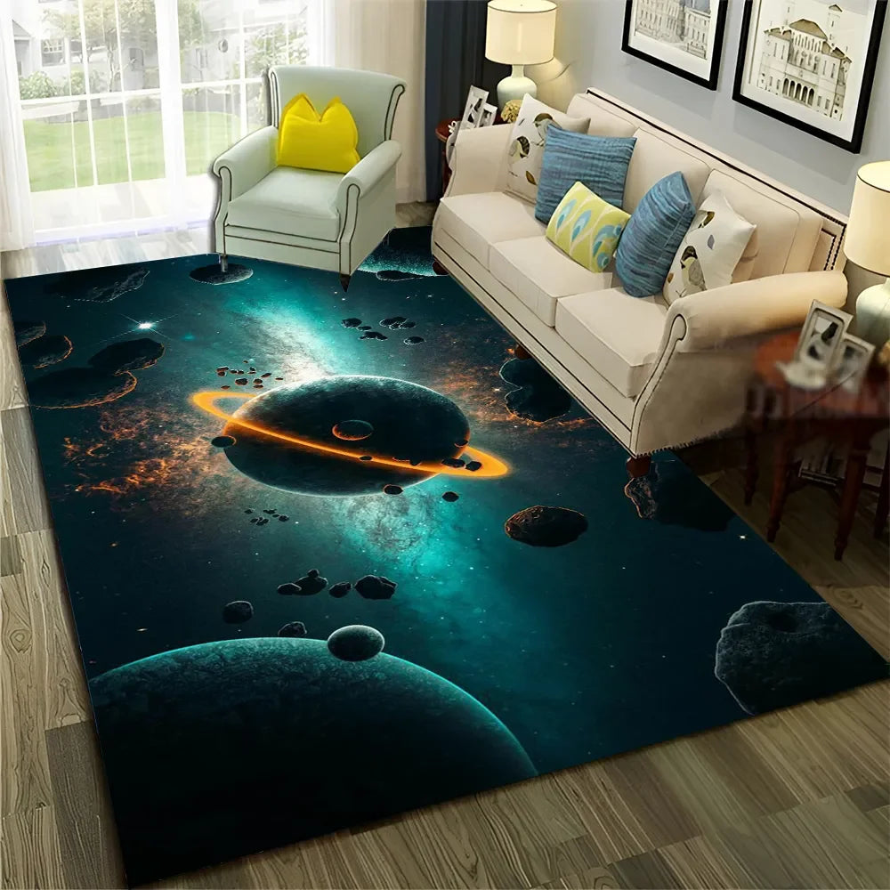Galaxy Planet Star 3D Universe Space Carpet Rug for Home Living Room Bedroom Sofa Doormat Decor,Kid Area Rug Non-slip Floor Mat