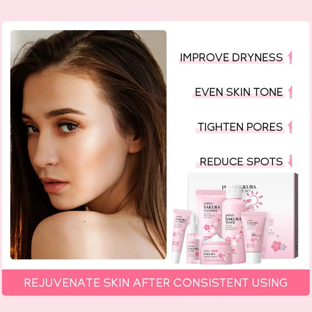 4pcs/6pcs Sakura Skin Care Set Japan Brand Nourishing Cleansing Essence Eye Cream Face Cream Toner Sunscreen High-end Gift Set