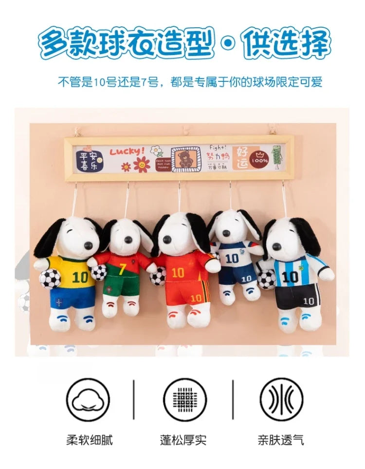 New Peanuts Snoopy Soccer cute Plush Toy Pendant Key Chain Team Jersey Stuffed Doll with Football for Kids Fans Birthday Gift