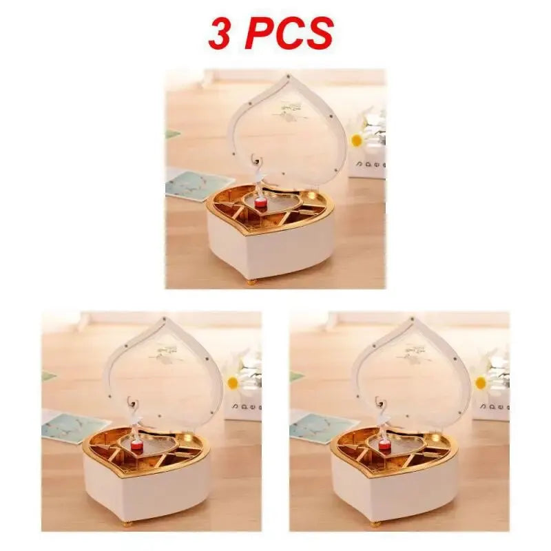 Heart Shape Dancing Ballerina Music Box PLastic Jewellery Box  Carousel Hand Crank Music Box Mechanism Gift For Valentine's Day