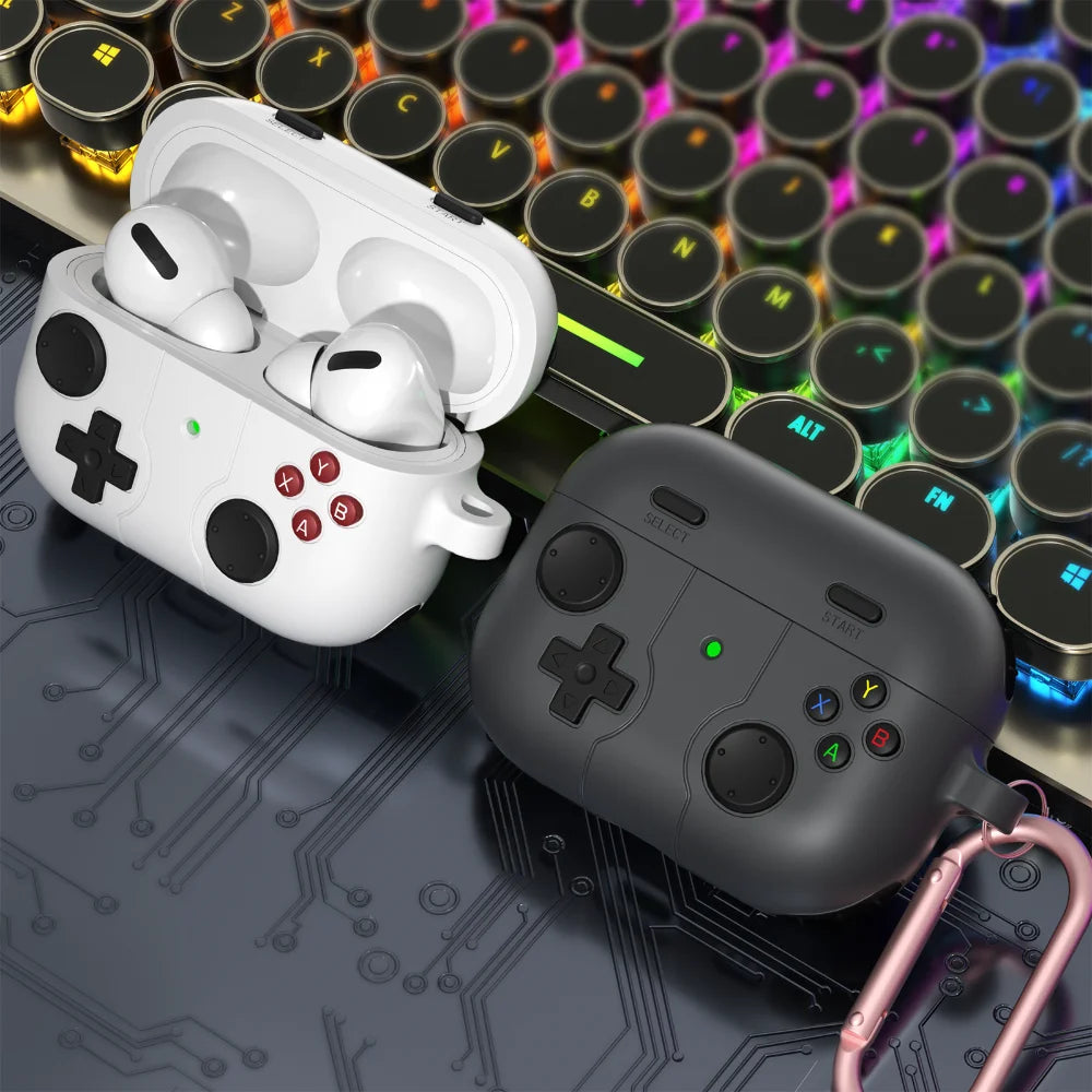 3D Gamepad Silicone Case for AirPods 4 2024/Pro 2, Cute Cartoon Shockproof Cover with Carabiner, Wireless Charging