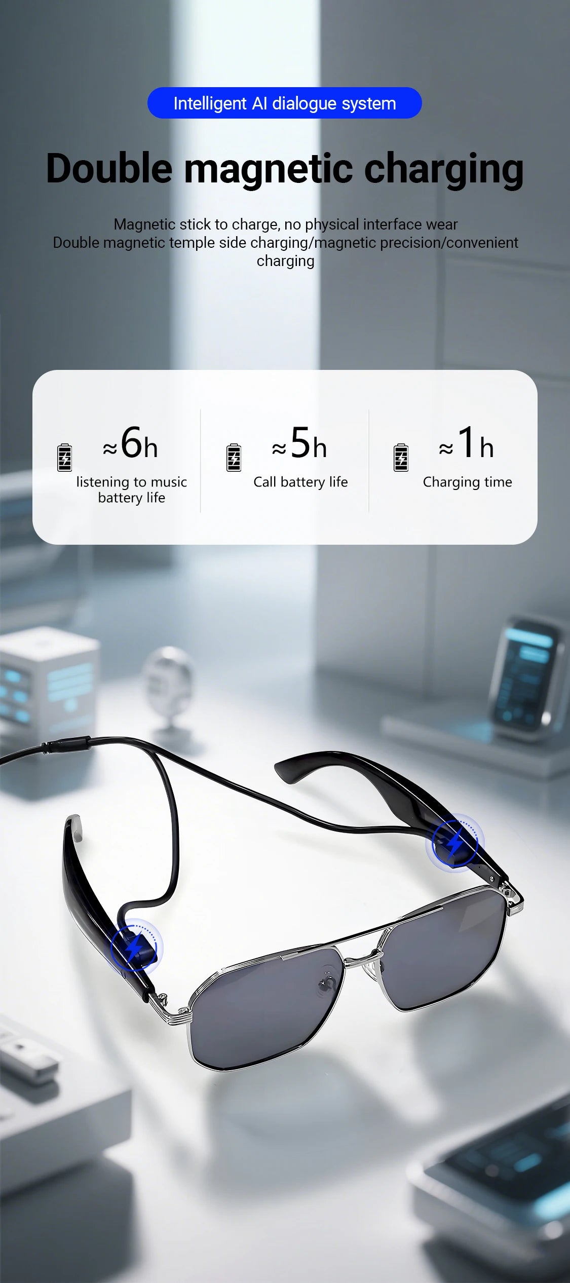 GY300 smart glasses Intelligent WirelessTranslation Glasses Sunglasses Voice Remote Control Music Eyewear Waterproof Eyeglasses