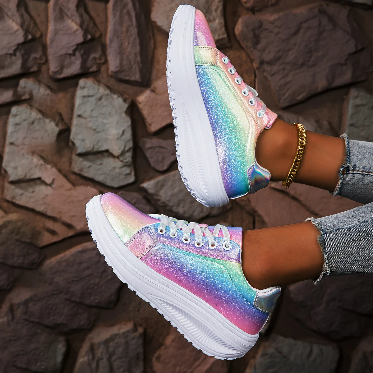 Women Shoes Spring Skate Shoes New Fashion Women Creative Rainbow Colors Sports Shoes Comfortable Tennis Sneakers