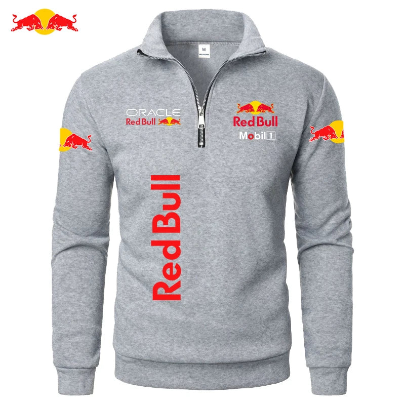 RedBull Logo Autumn-Winter Fashionable High-Neck Half-zip LongSleeved SolidColor Sport Shirt Thickened Men's Clothing Casual Top