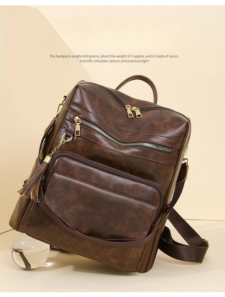 Backpack Purse for Women pu Large LadiesFashion Tassel Pu Leather Travel Backpack Purse Designer Ladies Shoulder Bags Waterproof