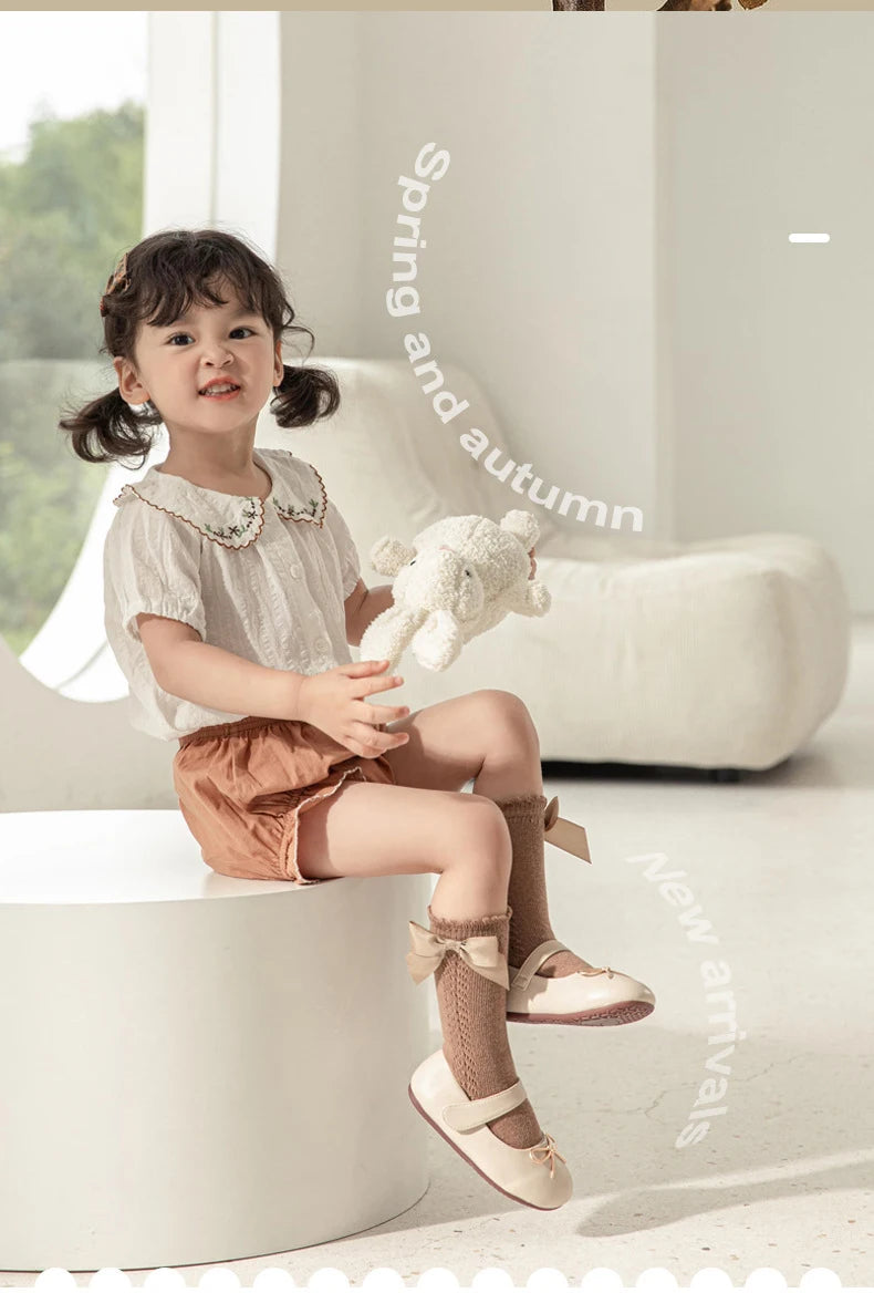 1 Pairs Kids Knee High Socks Baby Girls Boys Bow Long Sock Soft Cotton Mesh Breathable Children Hollow Out Socken For 0-7 Years