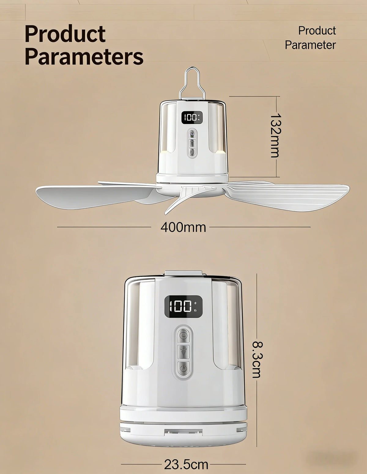 10800mAh Outdoor Camping Fan Portable Ceiling Fans Tent Ventilator Cooler Rechargeable Electric Fan Remote Control LED Lighting