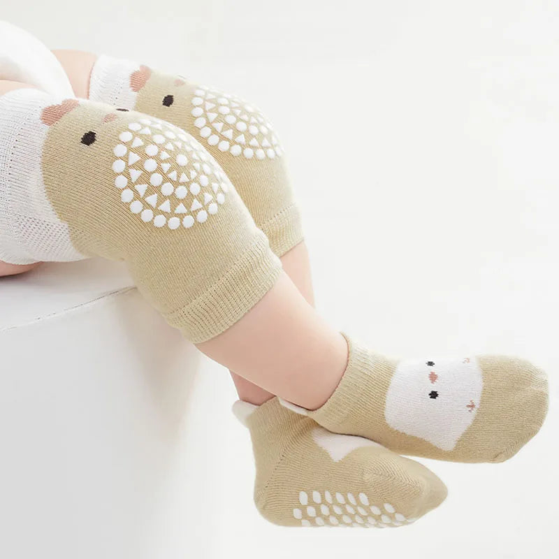 1 Set Socks and Kneepads Baby Non-Slip Socks Cute Cartoon Pattern Children Boys Girls Kids Toddler Floor Socks Kneepads