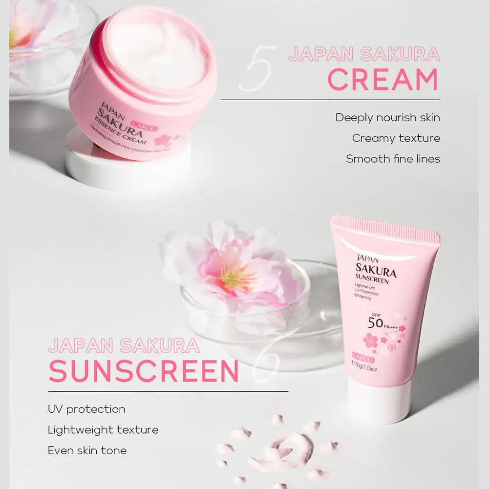 Sakura Skin Care Sets Face Cream Serum Toner Facial Cleanser Sunscreen Eye Cream Face Skin Care Set Gift box Routine Travel Kit
