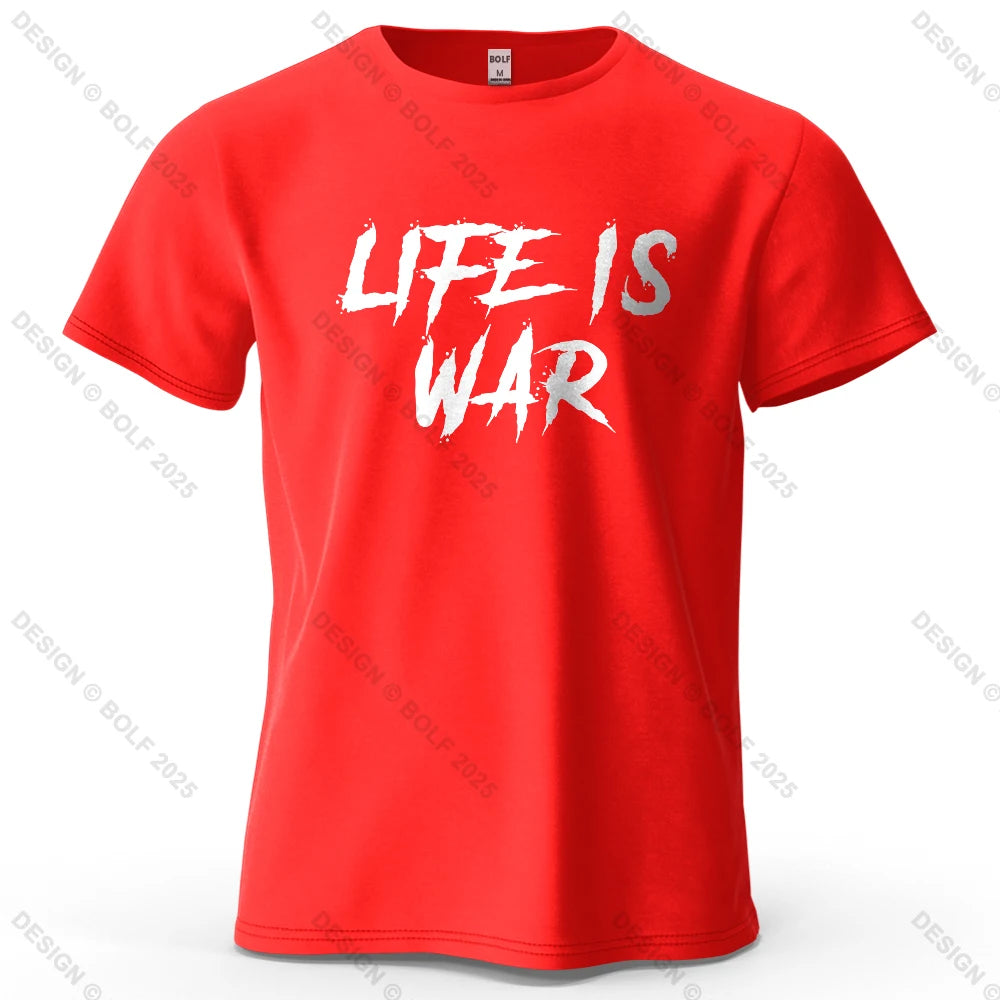 Men's Life Is War Graphic Short Sleeve T-Shirt 100% Cotton Breathable Printed Tops Tee for Women Summer Casual Sportswear