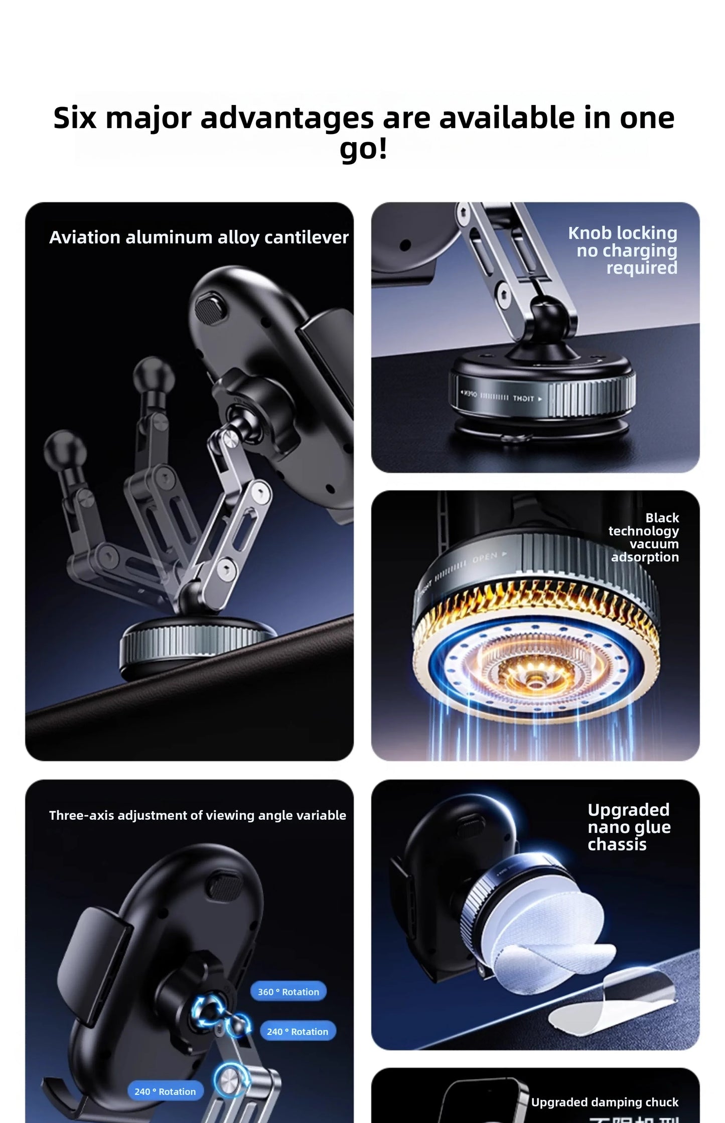 Vacuum Suction Car Phone Holder for Dashboard/Display/Glass Navigation, Universal Fit for Smartphones Over 4.7 Inches