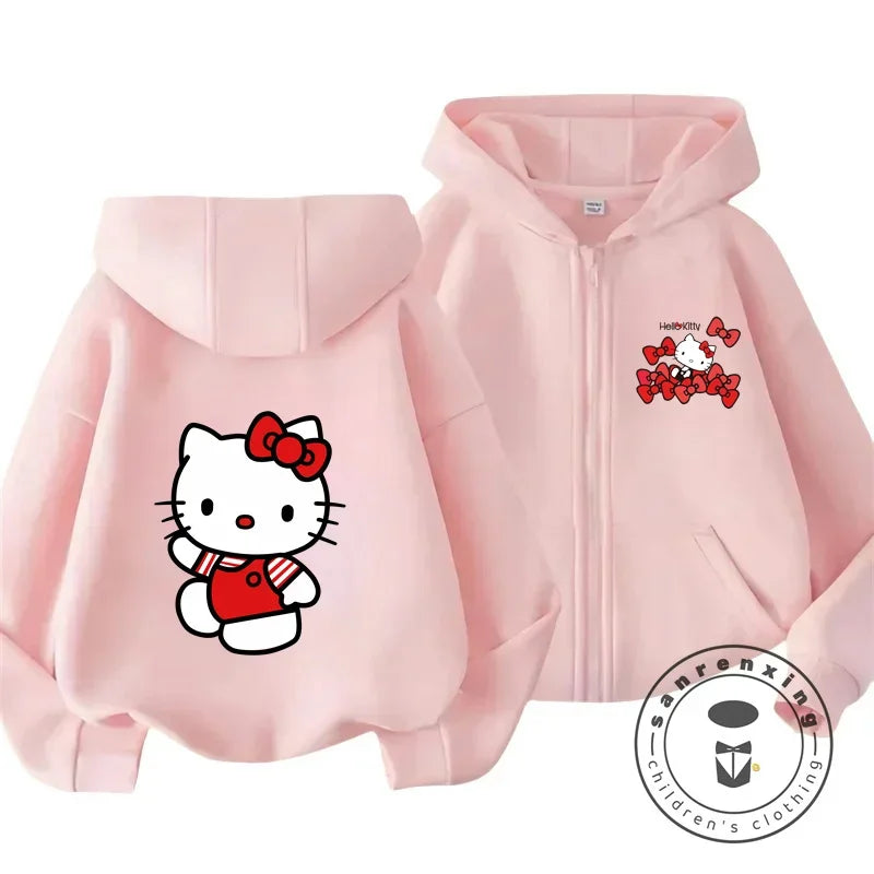Boys Girls Hello Kitty Hoodies Long Sleeves Cartoon Sweatshirt Baby Children Clothing Autumn Zipper Cardigan Kids Street Wear