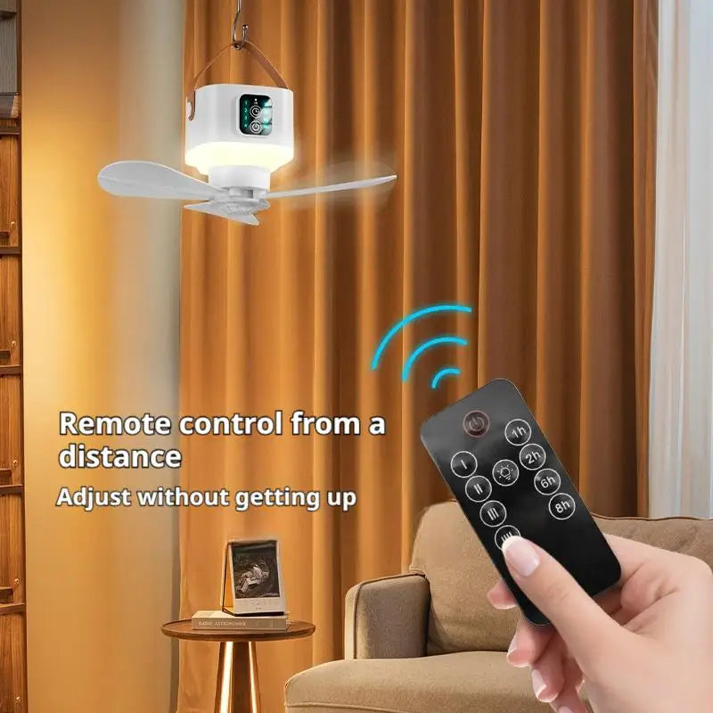 New Portable Rechargeable Ceiling Fan Wireless USB Hanging Fan With Timed remote control for Students Dorm Bed Outdoor Camping