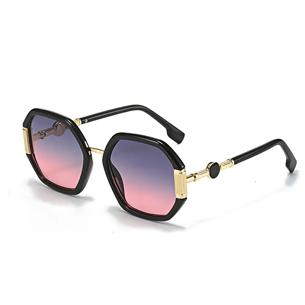 Fashionable Sunglasses for Women Unique Octagonal Frame with Gradient Lenses, Sunglasses with Golden Legs Women Glasses