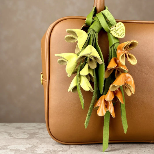 Luxury PU Leather Osmanthus Charm Set – Floral  Keychain Bag Pendant-Earthy Neutrals Palette-Gift For Her-Flower Bag Accessory