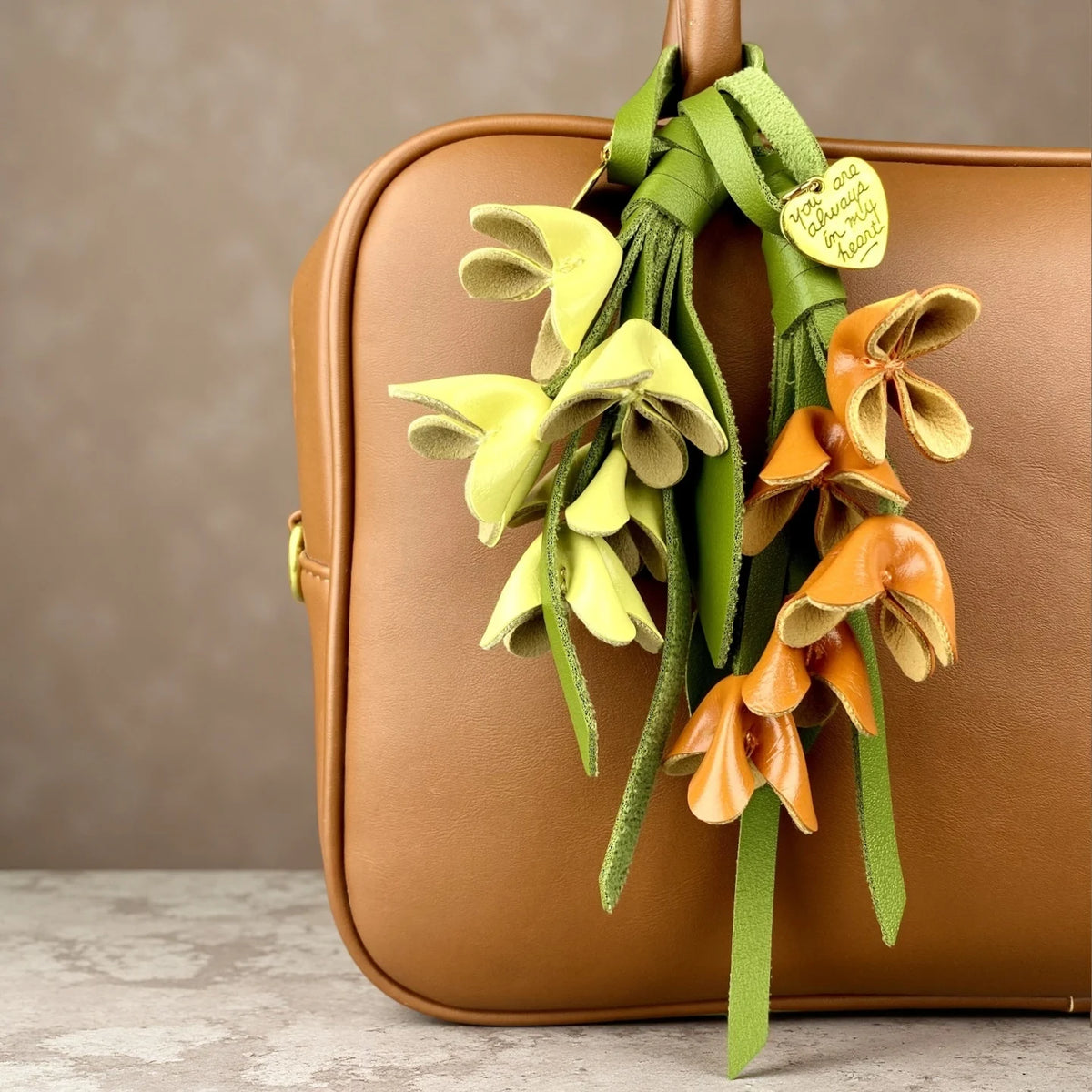 Luxury PU Leather Osmanthus Charm Set – Floral  Keychain Bag Pendant-Earthy Neutrals Palette-Gift For Her-Flower Bag Accessory