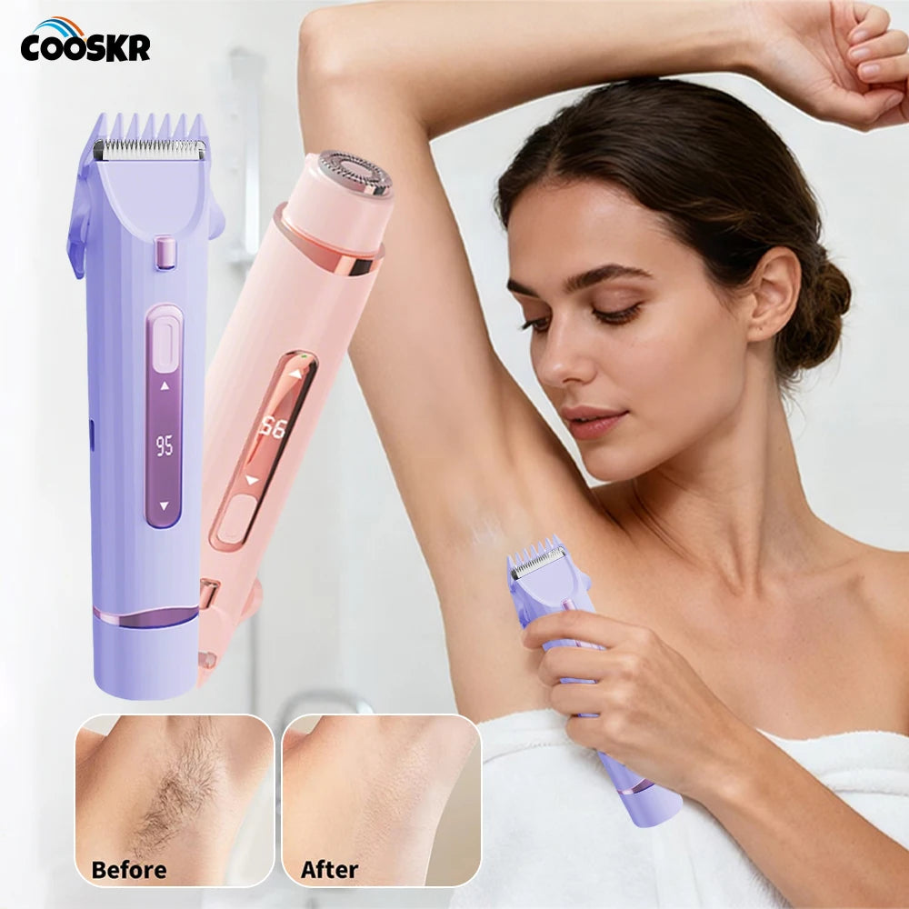 Electric Hair Shaver 2 in 1 Dual-Head Women Razor Body Bikini Hair Remover USB Rechargeable Painless Legs Underarm Hair Trimmer