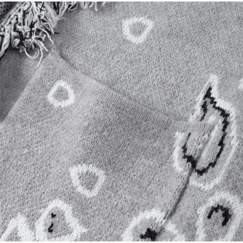 Women's Print Fringe Knitted Vest Coat Fashion Sleeveless Tie Waist Pocket Cardigan Sweater Lady 2025 Autumn Casual Outerwear