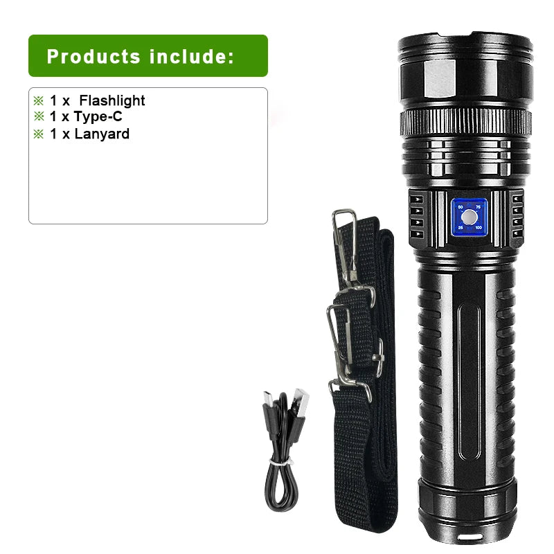 500000LM Ultra Bright LED Flashlight Bult-in Battery Most Powerful Flashlights Tactical Lantern COB Lights Emergency Spotlights