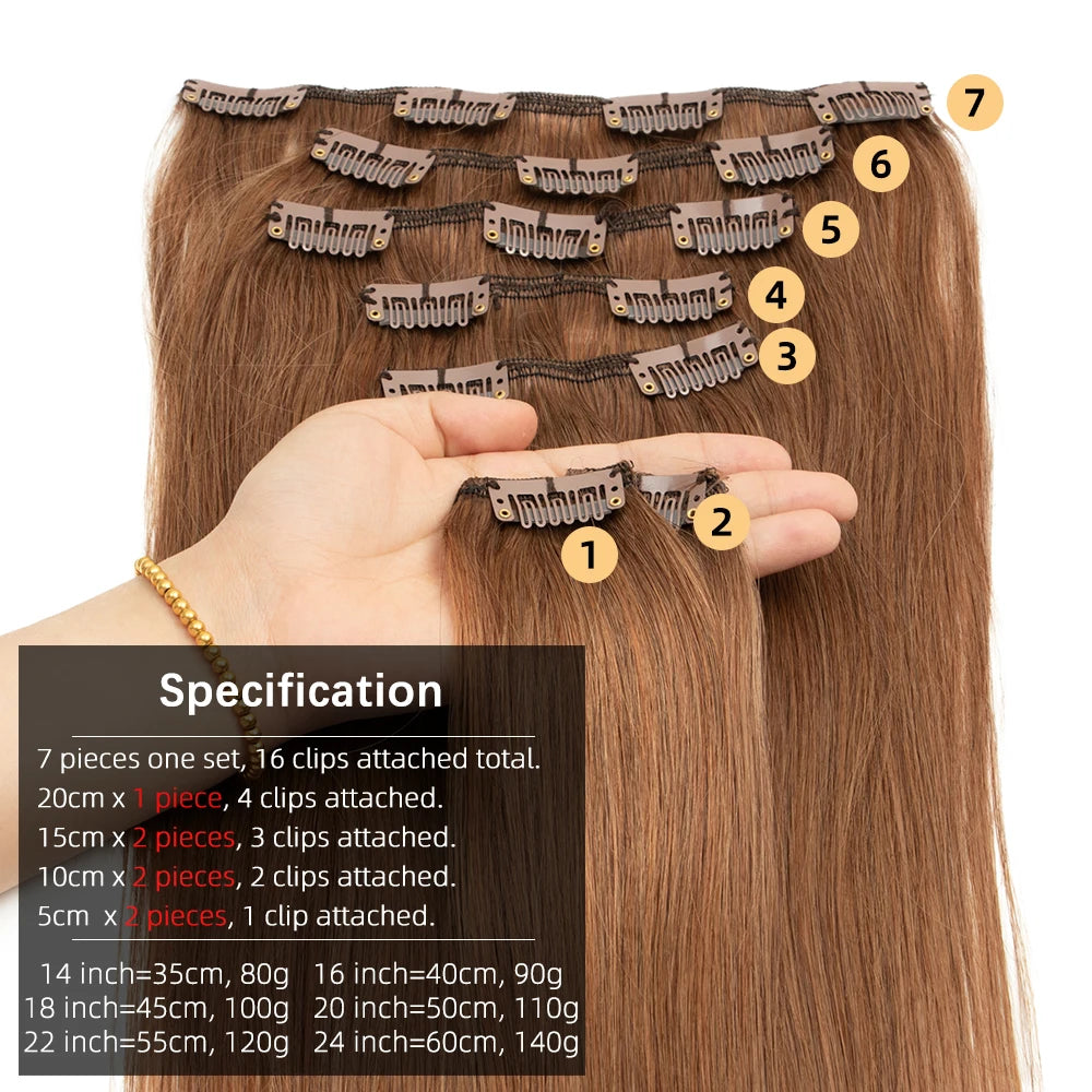 Isheeny 12"-24" Clip In Human Hair Extensions Brazilian Remy Natural Clip Human Hair Extension Real Natural Clip On 50G-120G NEW