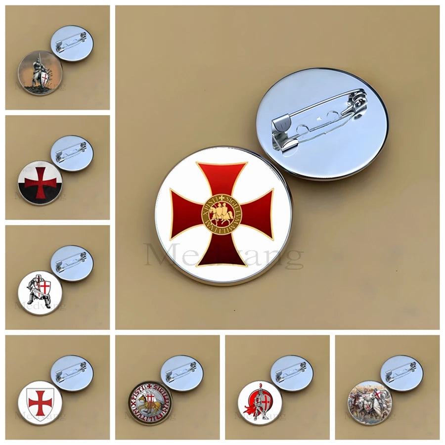 New Knights Templar brooch men's Red Cross Freemason emblem glass lapel badge hat backpack pin