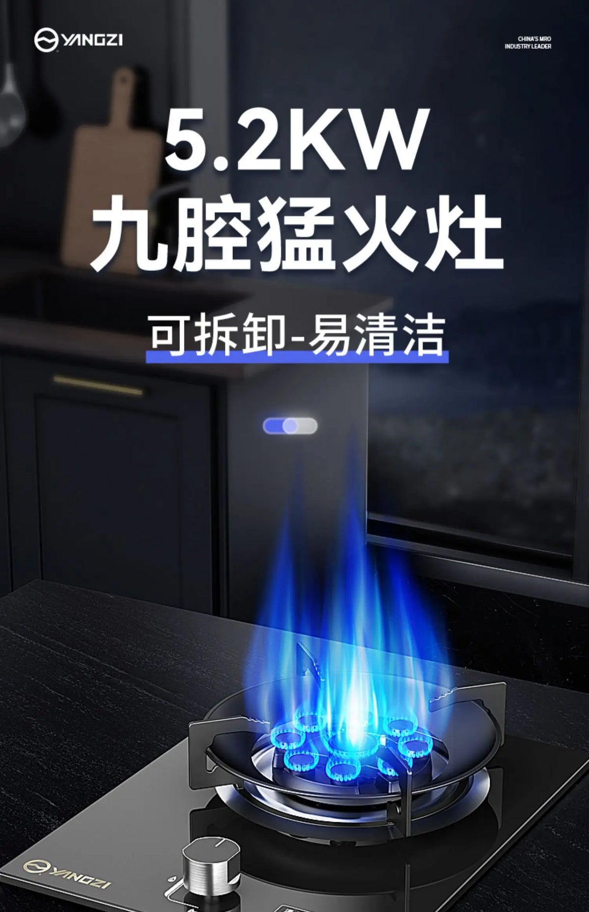 Gas Stove, Single Burner for Home Use, Dual-Purpose Embedded, YANGZI Mighty Fire Gas Stove AB