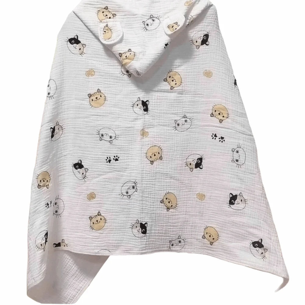 Warm Cartoon Printed Baby Gauze Bath Towel Four Layer Soft Cartoon Cloak Towel Comfortable Absorbent Hooded Bathrobe Children