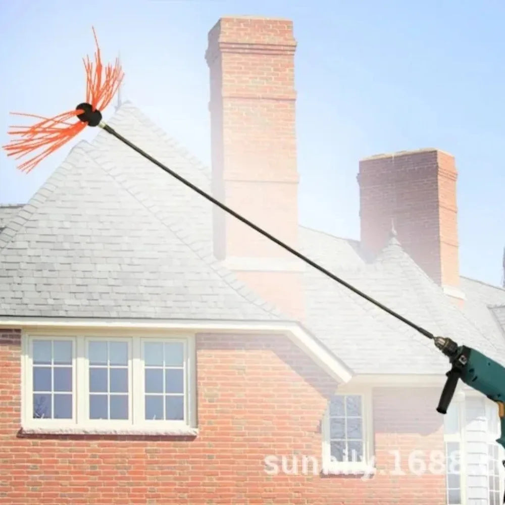 Chimney Cleaner Sweep Kit Nylon Electrical Drill Drive Flexible Rod Rotary Brush Head for Sweeping Away Flue Chimney Soot
