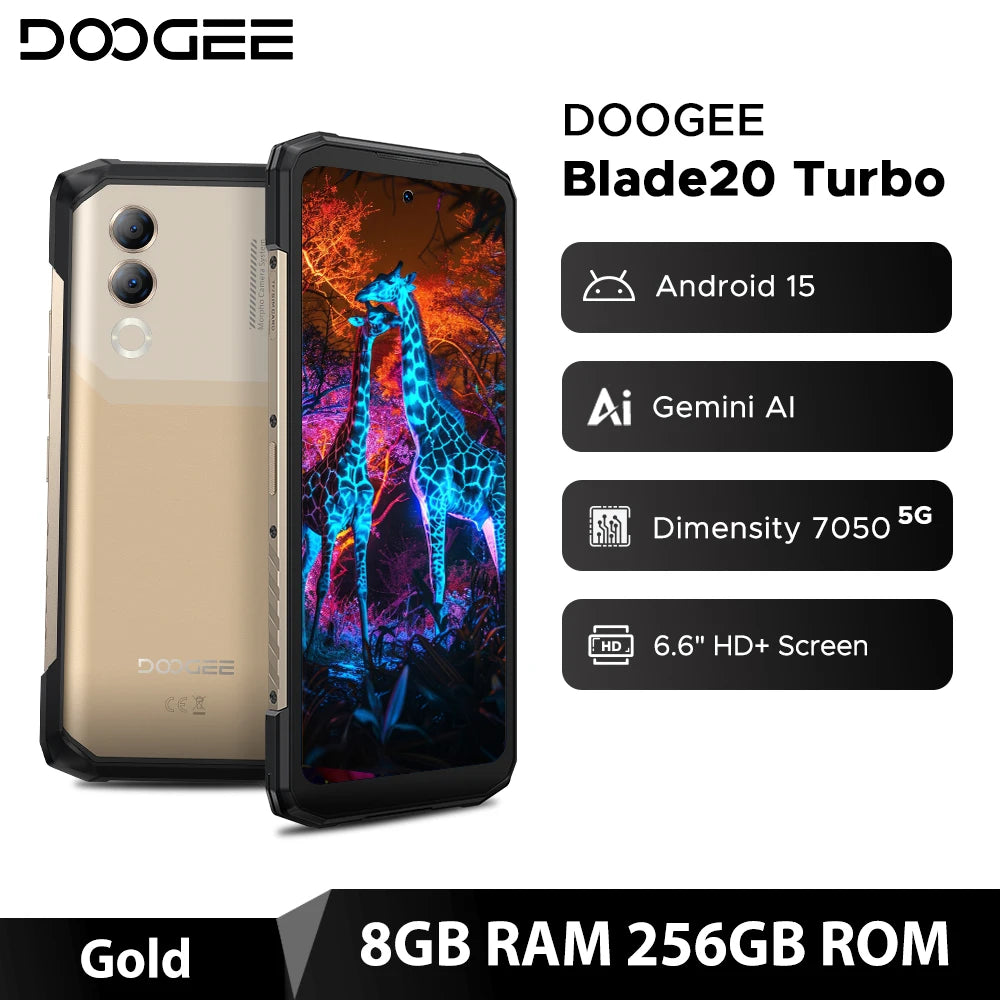World Premiere DOOGEE Blade20 Turbo 5G Rugged Phone Android 15 Gemini Al 6.6'' HD+ 8GB 256GB AI Dual Camera 10300mAh Battery