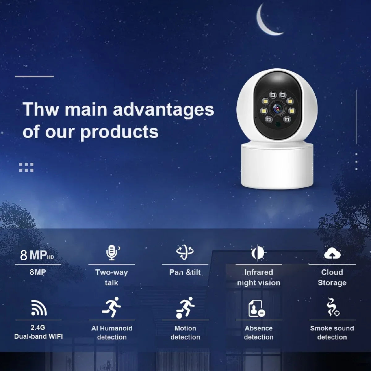 8MP Smart Home Surveillance WiFi Camera PTZ Ai Auto Tracking Baby Monitor Camera Indoor Night Vision Security IP Wireless Camera