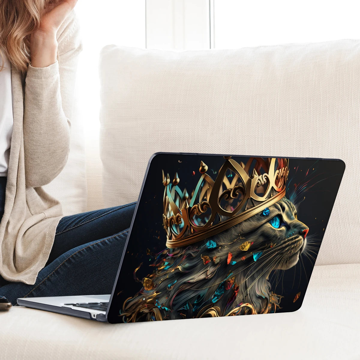 The Crown Cat Hard print case for MacBook 2025 M4 Air Pro 13 14 16 M2 2022 2023 A2681 A2779 A2780 Retina A1502 A2337 M1 A2289