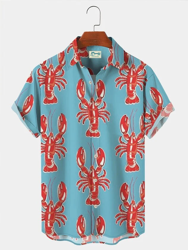 Fashionable summer turtle print shirts Hawaiian button Men's beach short sleeved Casual lapel