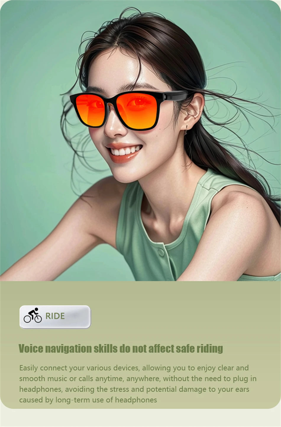 LIGE Smart Glasses Intelligent Navigation Wireless Music Play Outdoor Sport Sunglasses Earphone Bluetooth Call Voice Men Eyewear