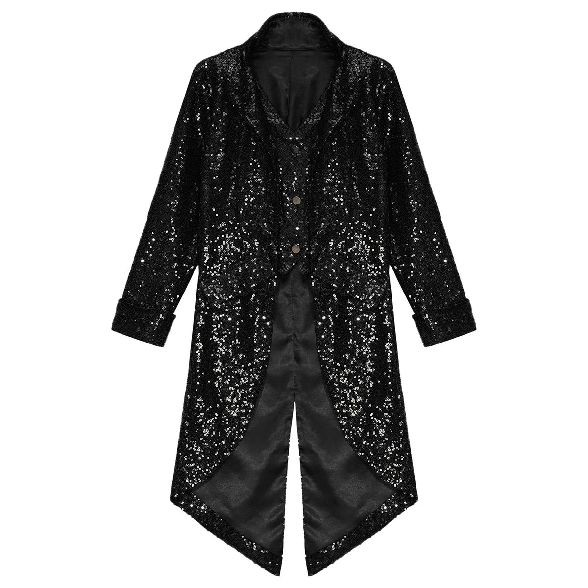 Kids Boys Halloween Medieval Renaissance Costume Sparkly Sequins Victorian Tailcoat Jacket Frock Coat Long Sleeve Gothic Tuxedo