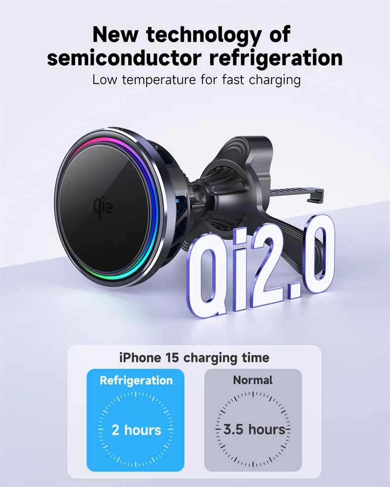 HaaYot QI2 Ice Cooling 25W Magnetic Wireless Car Charger RGB Fast Charging Car Phone Holder Stand For Magsafe iPhone 17 16 15 14
